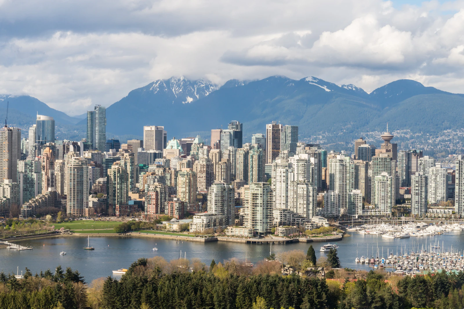 Vancouver waterfront, skyline and mountains